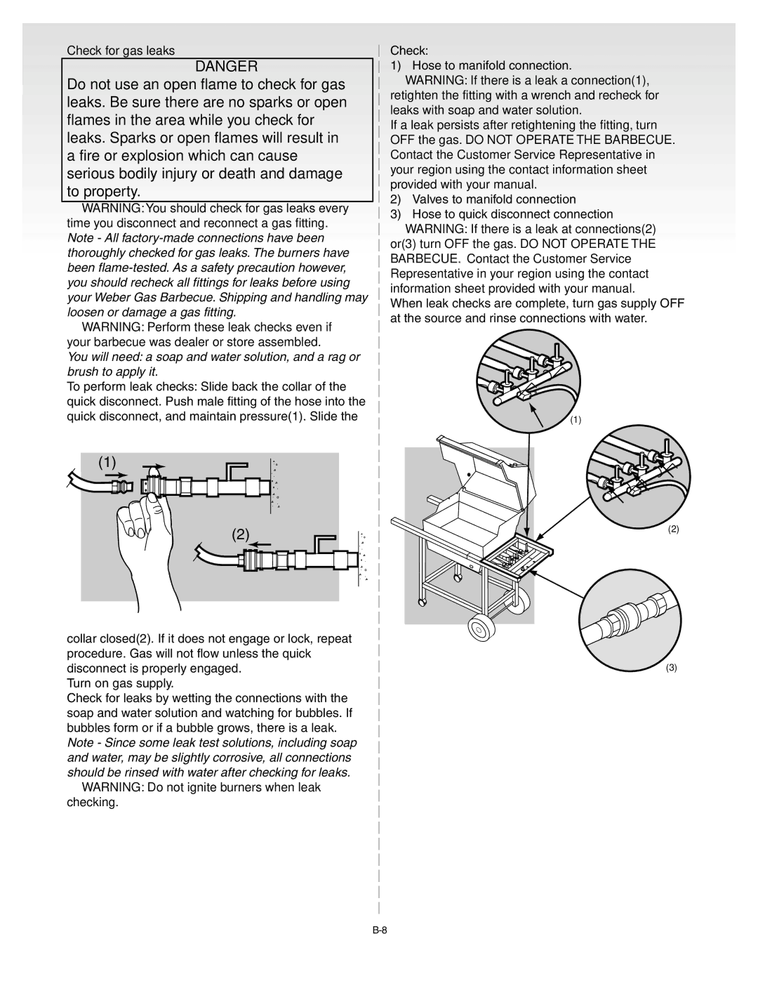 Weber B067.E, A101.c, genesis silver b natural gas grill manual Check for gas leaks 