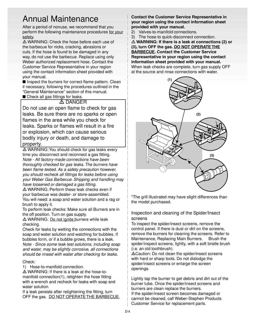 Weber genesis silver b natural gas grill, B067.E, A101.c manual Annual Maintenance, Check 