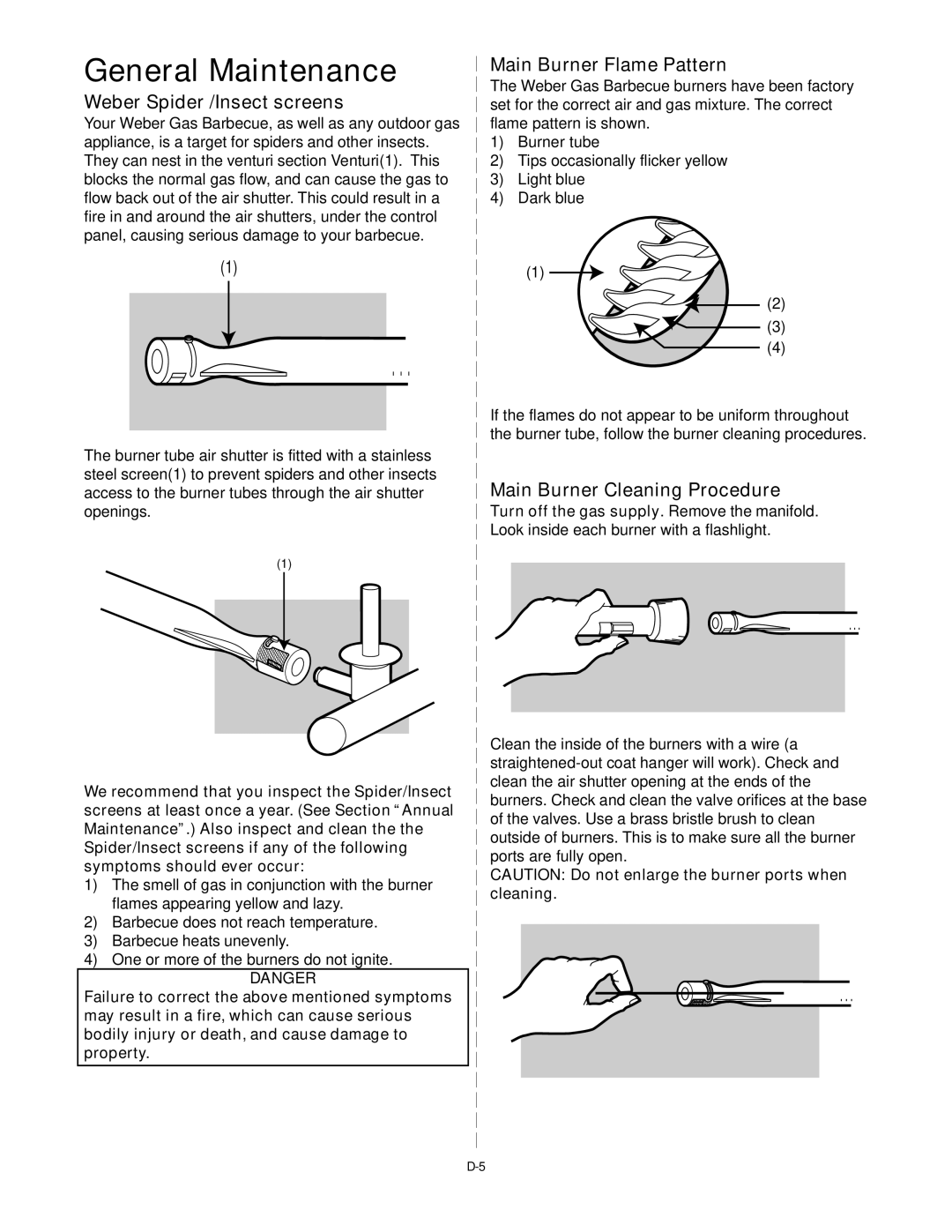 Weber B067.E, A101.c, genesis silver b natural gas grill manual General Maintenance, Weber Spider /Insect screens 
