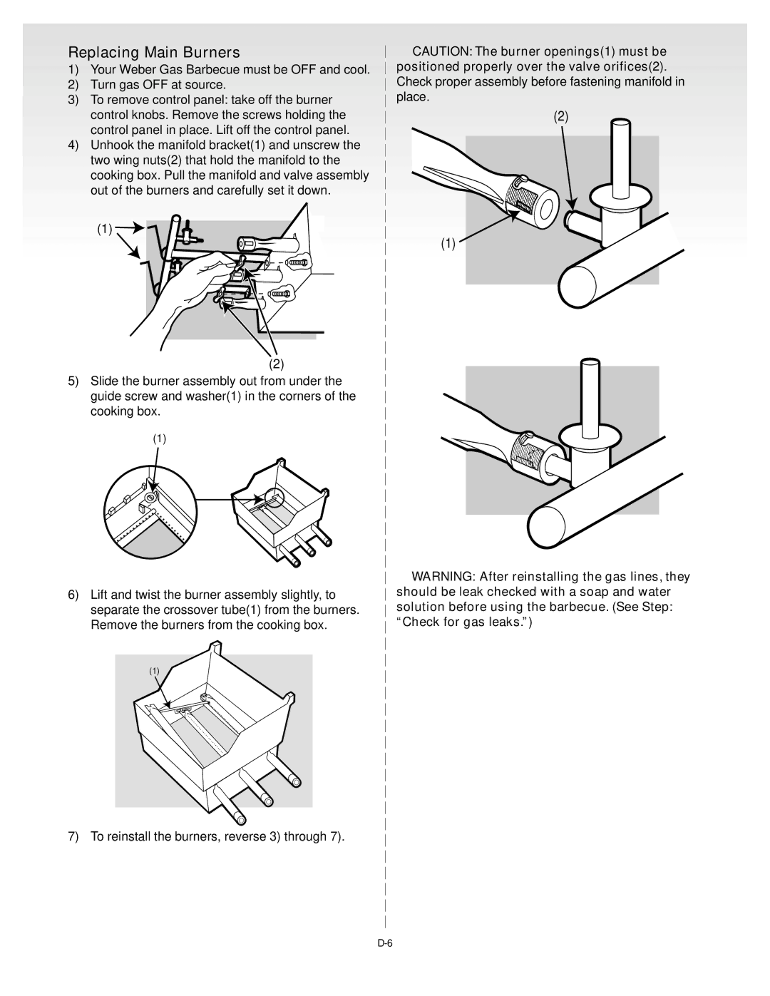 Weber A101.c, B067.E, genesis silver b natural gas grill manual Replacing Main Burners 