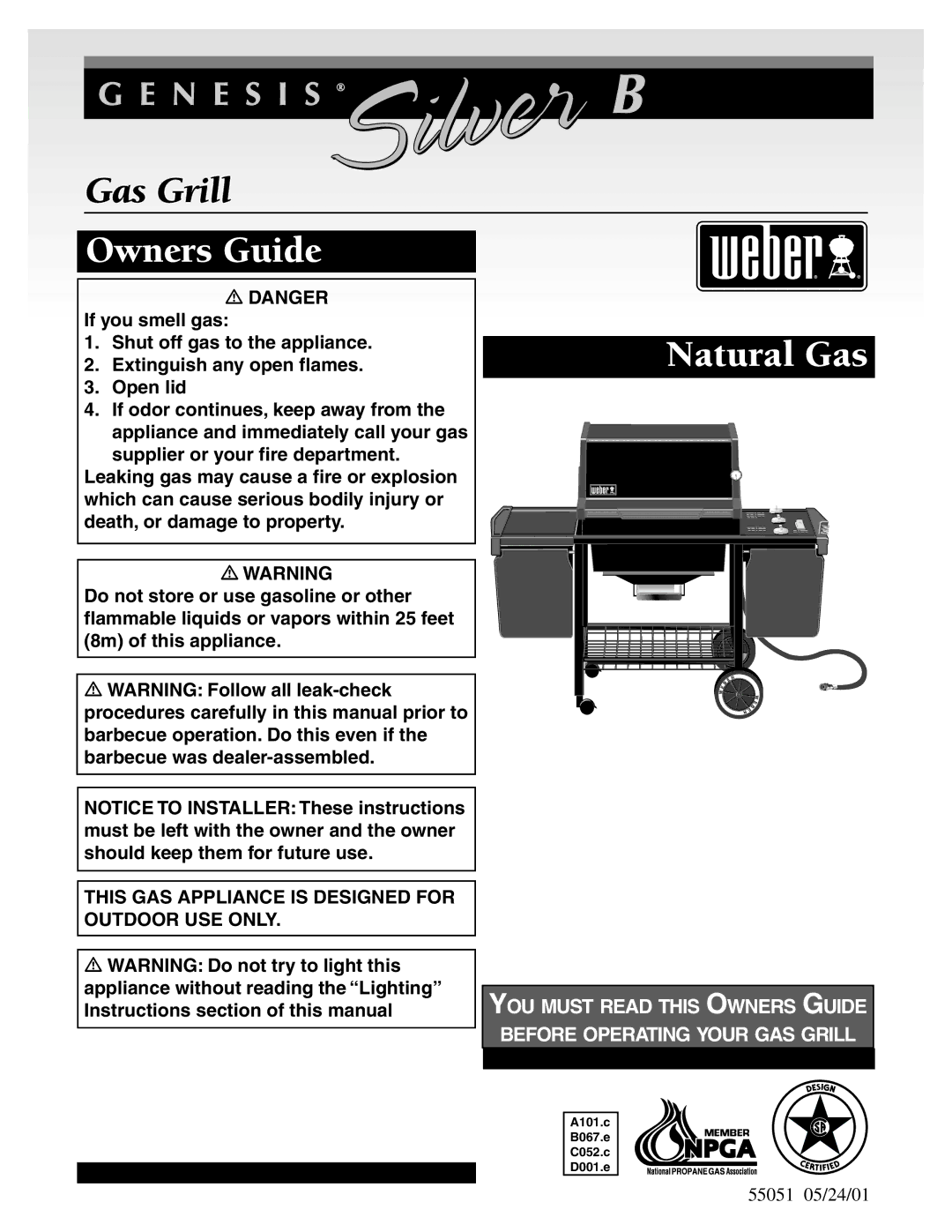 Weber B067.d, D001.e, C052.C, A100.d, Weber Genesis Silver B Gas Grill manual Owners Guide 