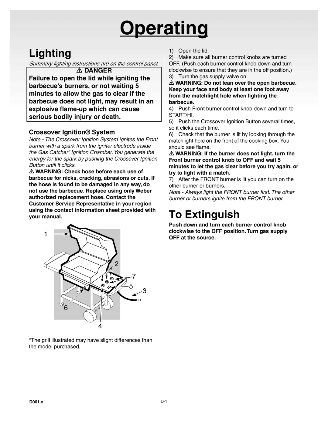 Weber A101.c, B067.E, C052.C manual Lighting, To Extinguish 