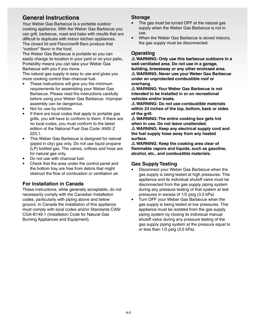 Weber A101.c, B067.E, C052.C manual General Instructions 