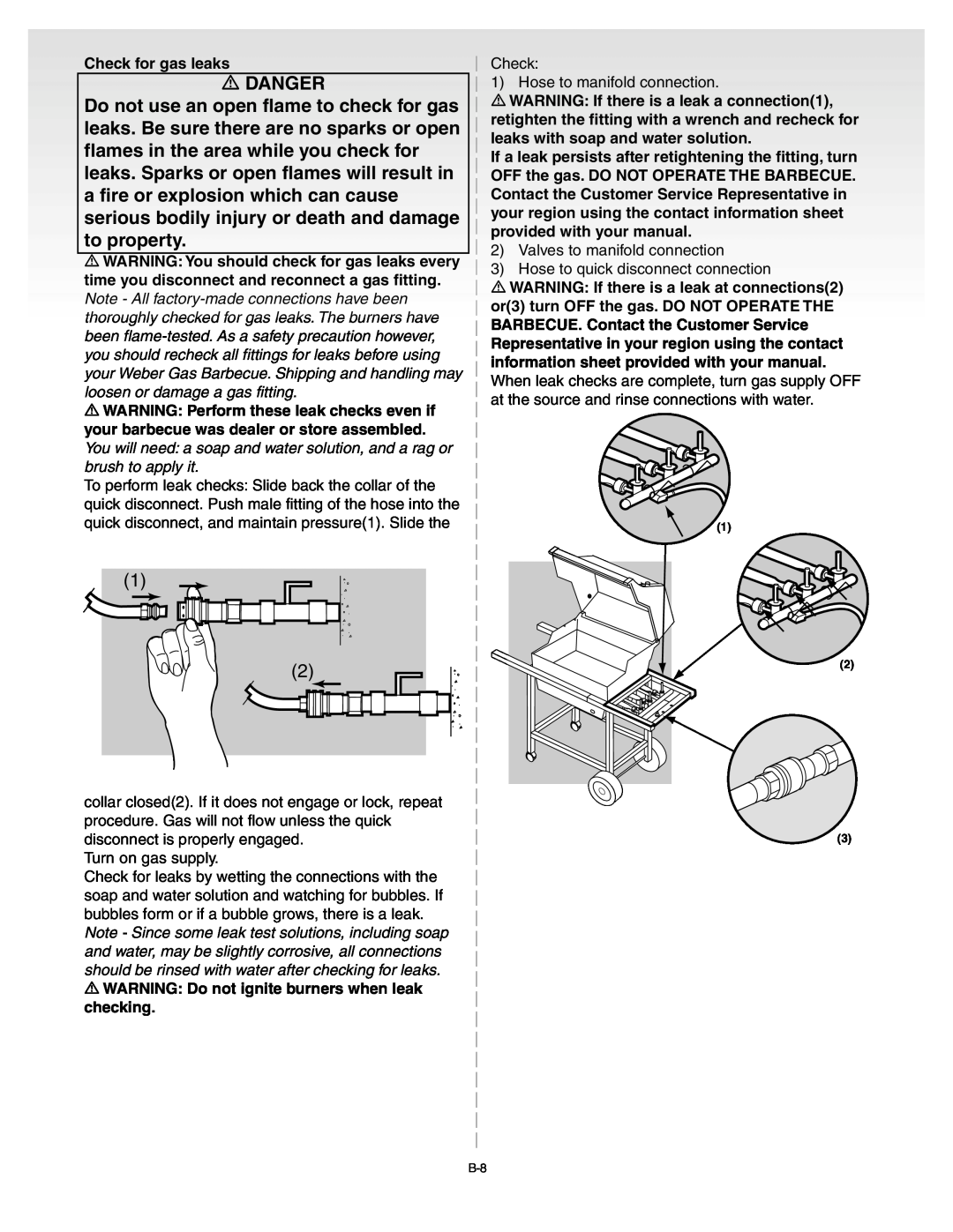 Weber B067.E, C052.C, A101.c manual Danger, Check for gas leaks 