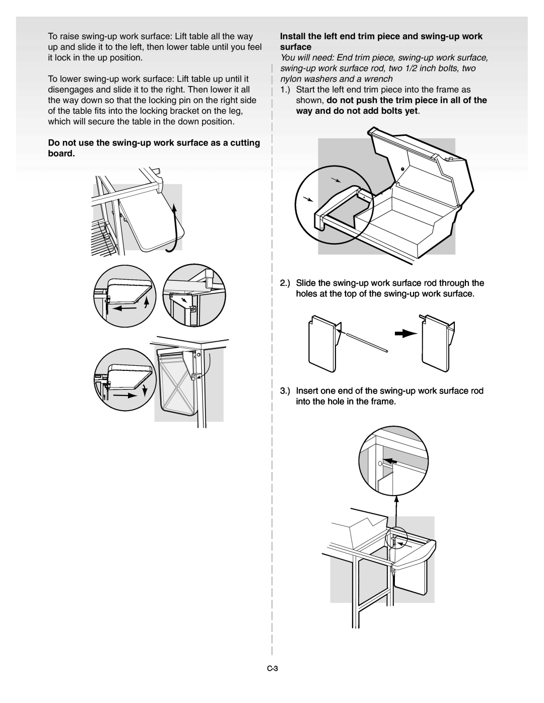Weber C052.C, B067.E, A101.c manual Do not use the swing-up work surface as a cutting board 