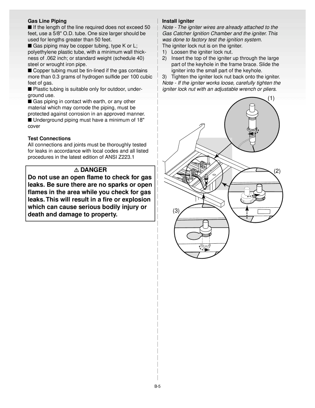 Weber A103.A, B069.A, C075.A, D082.A manual Gas Line Piping, Test Connections, Install igniter 