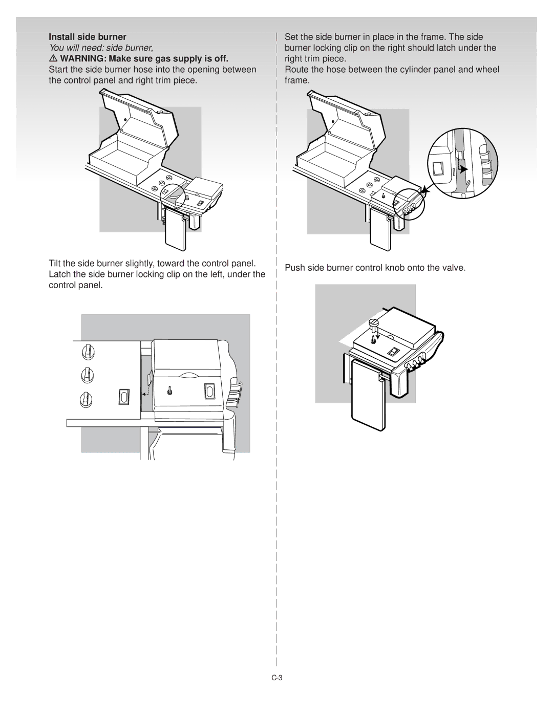 Weber C075.A, B069.A, D082.A, A103.A manual Install side burner, You will need side burner 