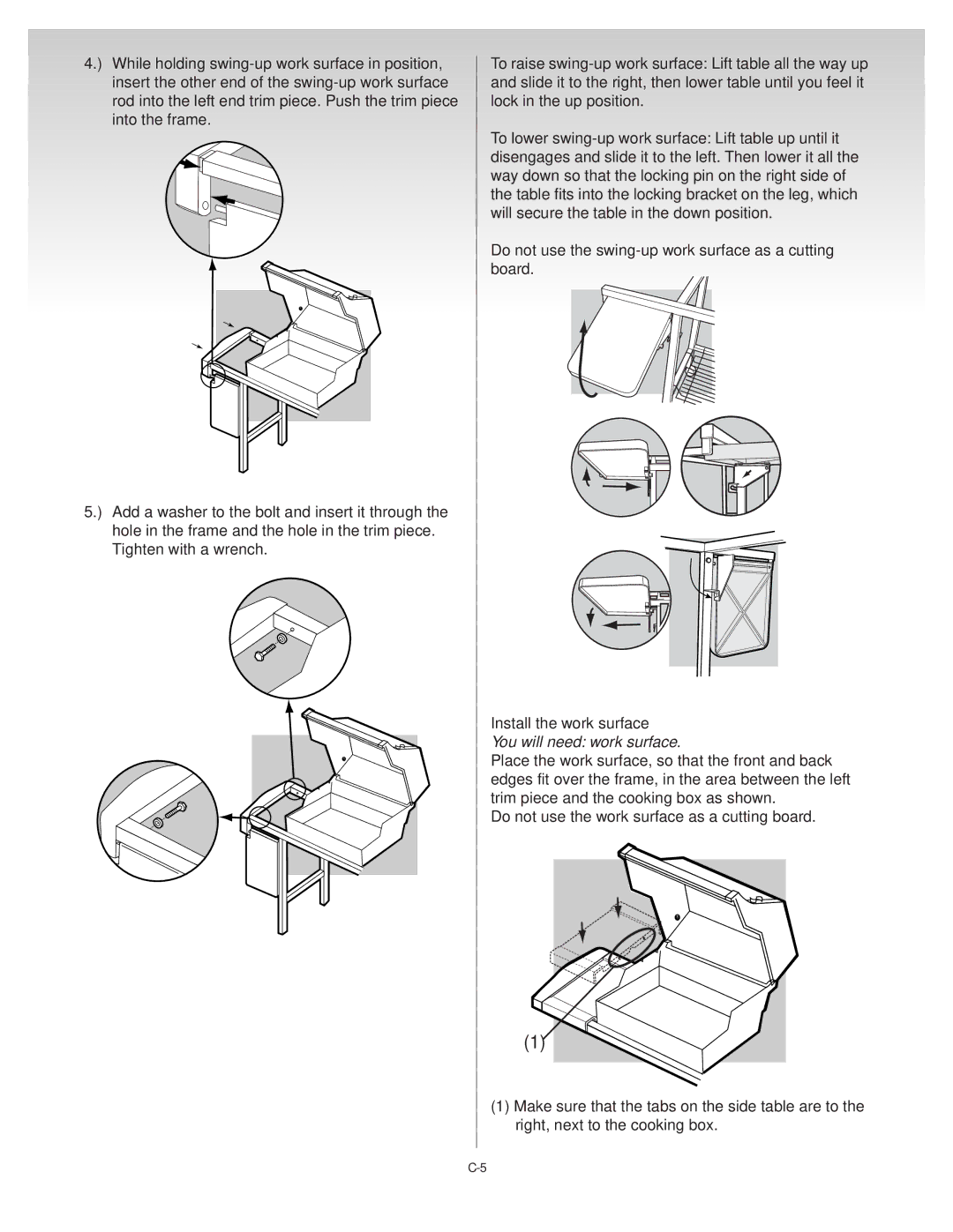 Weber A103.A, B069.A, C075.A, D082.A manual Install the work surface, Do not use the work surface as a cutting board 