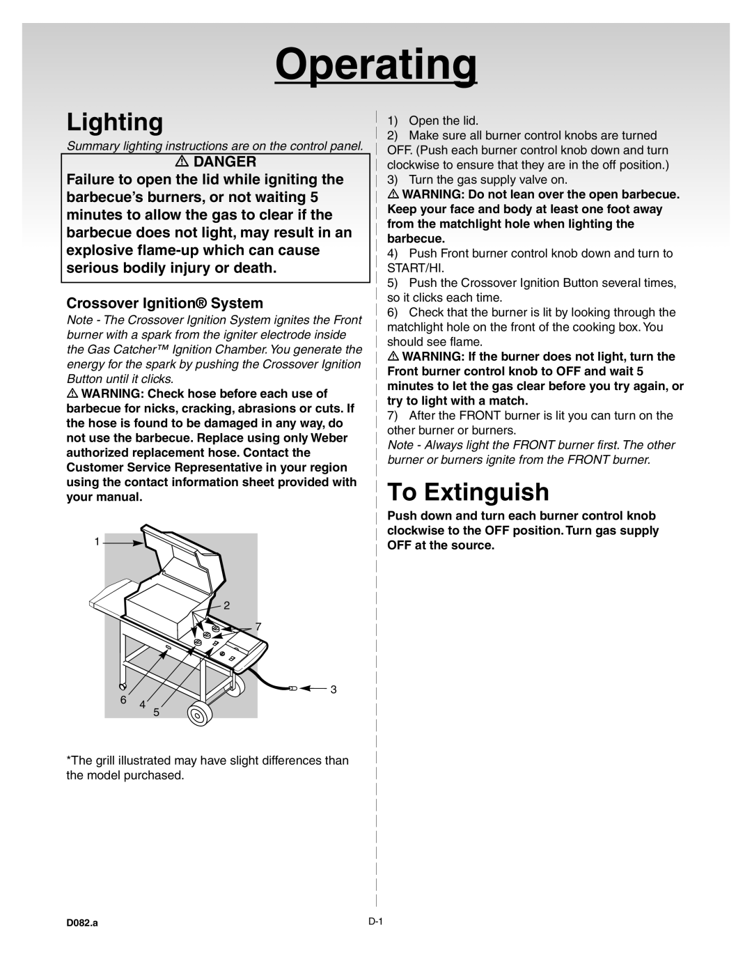 Weber A103.A, B069.A, C075.A, D082.A manual Lighting, To Extinguish 