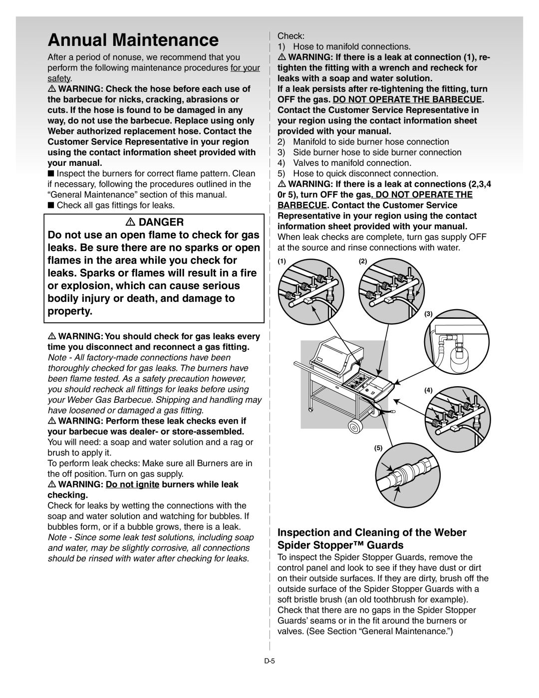 Weber A103.A, B069.A, C075.A, D082.A manual Annual Maintenance, Inspection and Cleaning of the Weber Spider Stopper Guards 