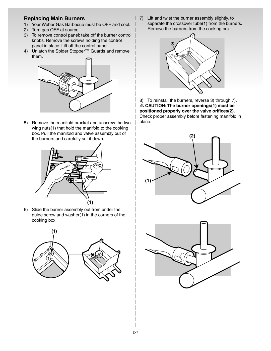 Weber C075.A, B069.A, D082.A, A103.A manual Replacing Main Burners 