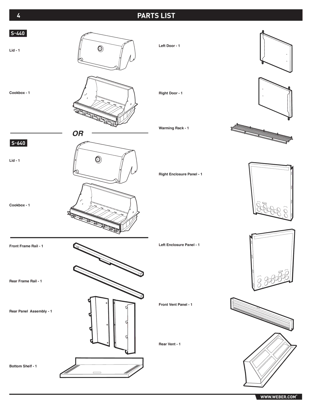 Weber S-640, Built-In LP Gas Grill, S-440 manual Parts List 