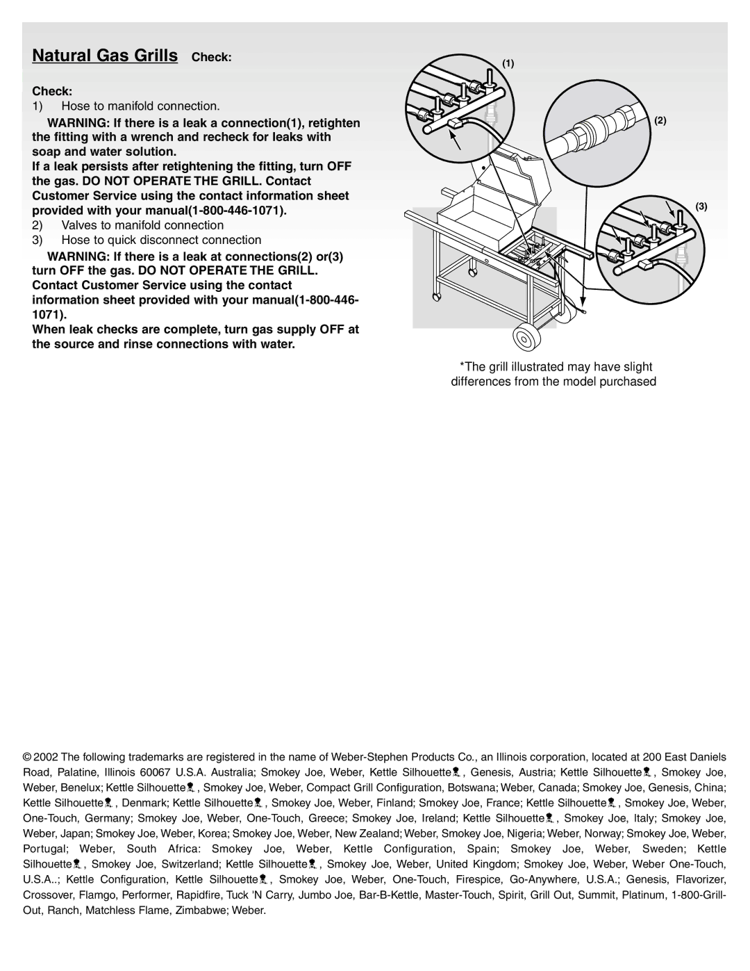 Weber 55355 07/31/02, Burner Tube Replacement Instructions manual Natural Gas Grills Check 