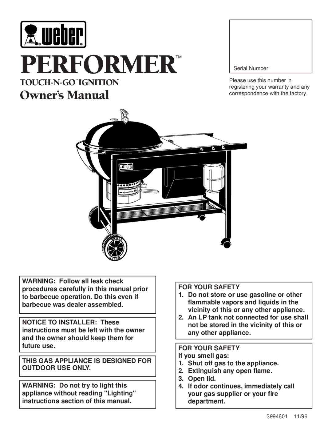 Weber Burner owner manual Performer 