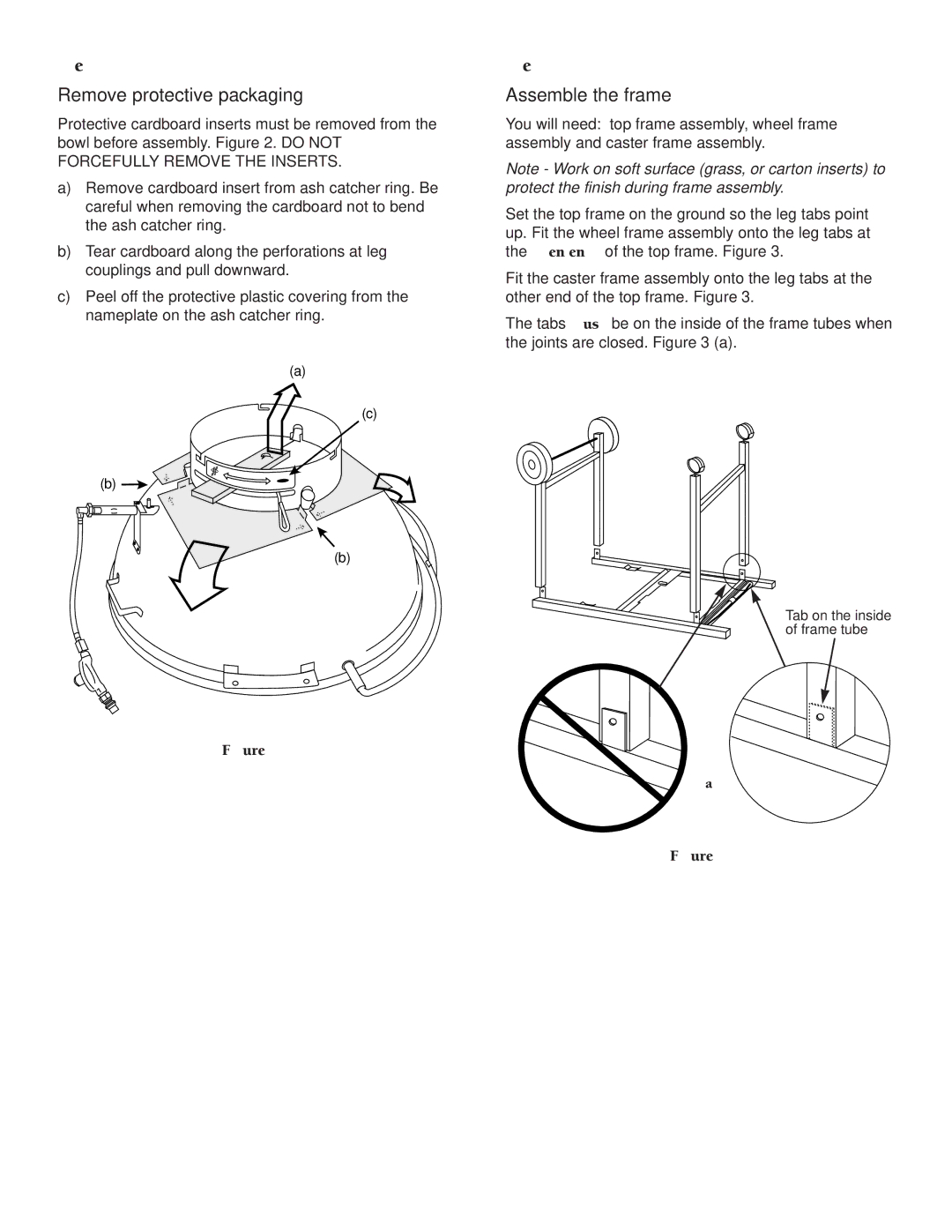 Weber Burner owner manual Remove protective packaging, Assemble the frame 