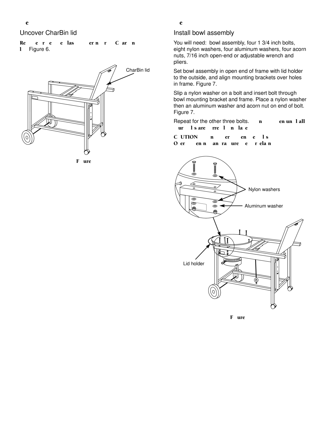 Weber Burner Uncover CharBin lid, Install bowl assembly, Remove protective plastic covering from CharBin lid. Figure 