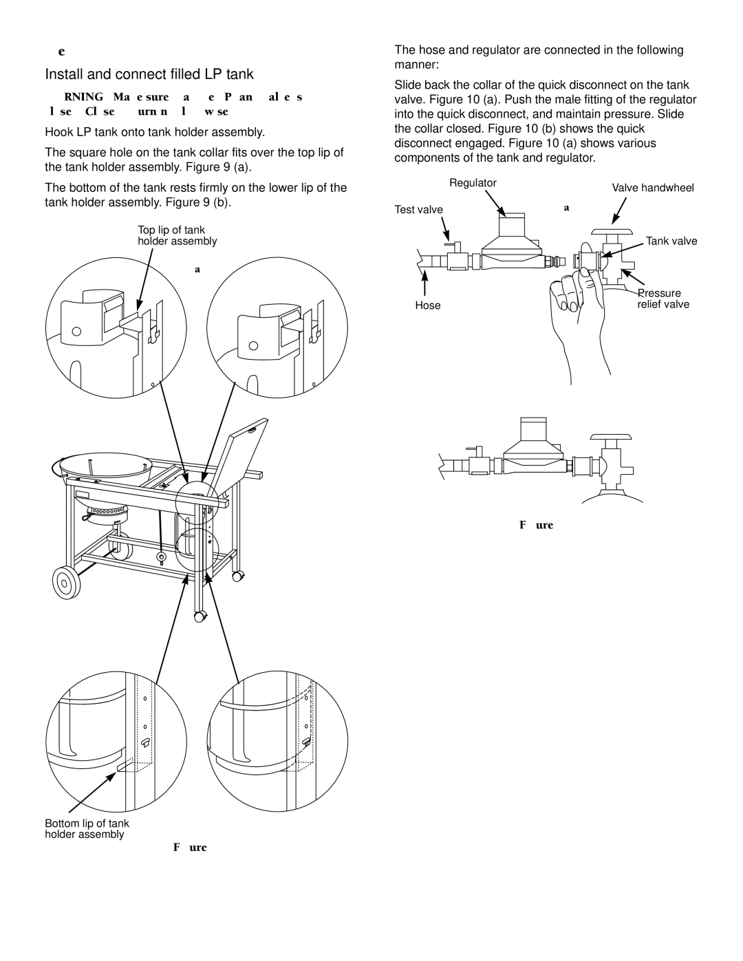 Weber Burner owner manual Install and connect filled LP tank 