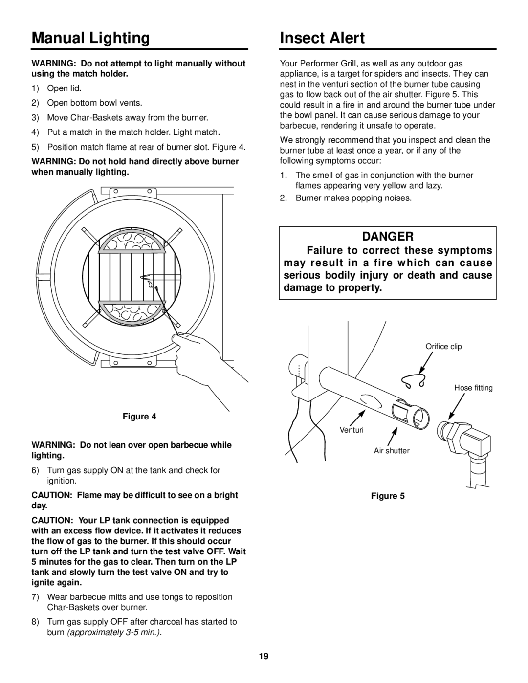 Weber Burner owner manual Manual Lighting, Insect Alert 