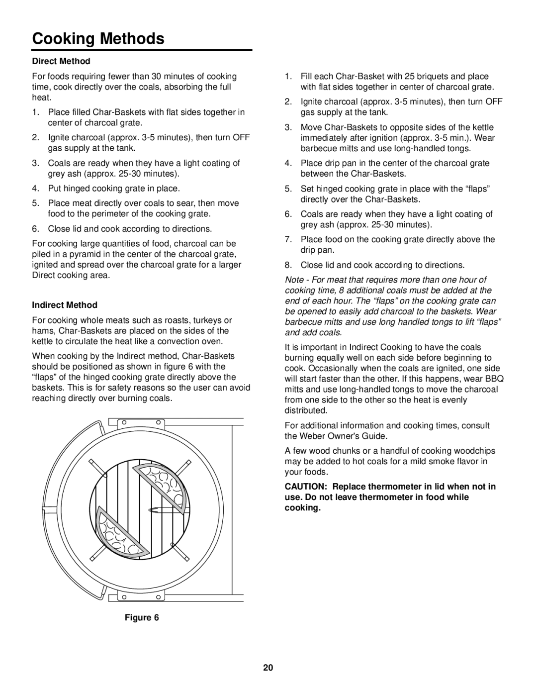 Weber Burner owner manual Cooking Methods, Direct Method, Indirect Method 