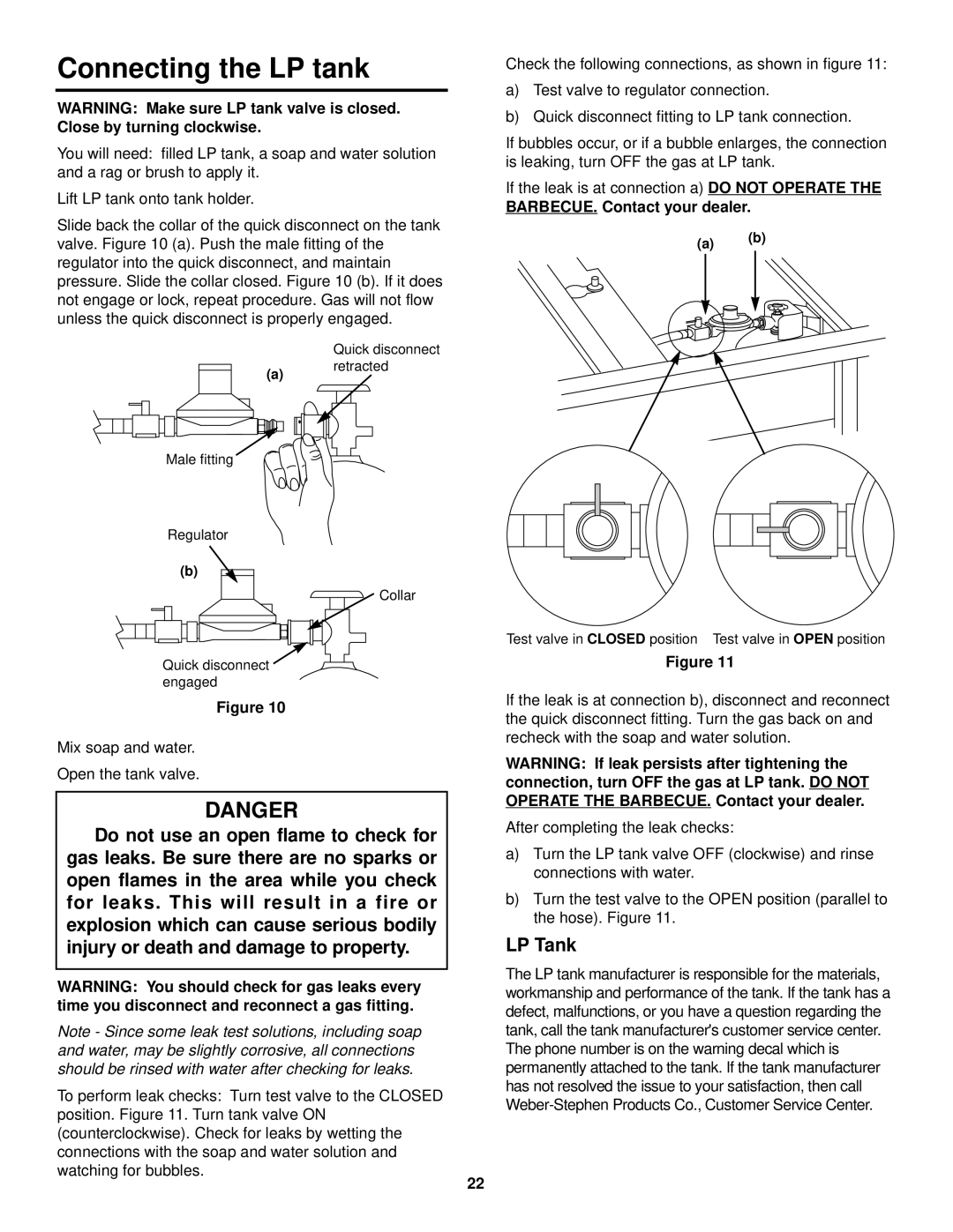 Weber Burner owner manual Connecting the LP tank, BARBECUE. Contact your dealer 