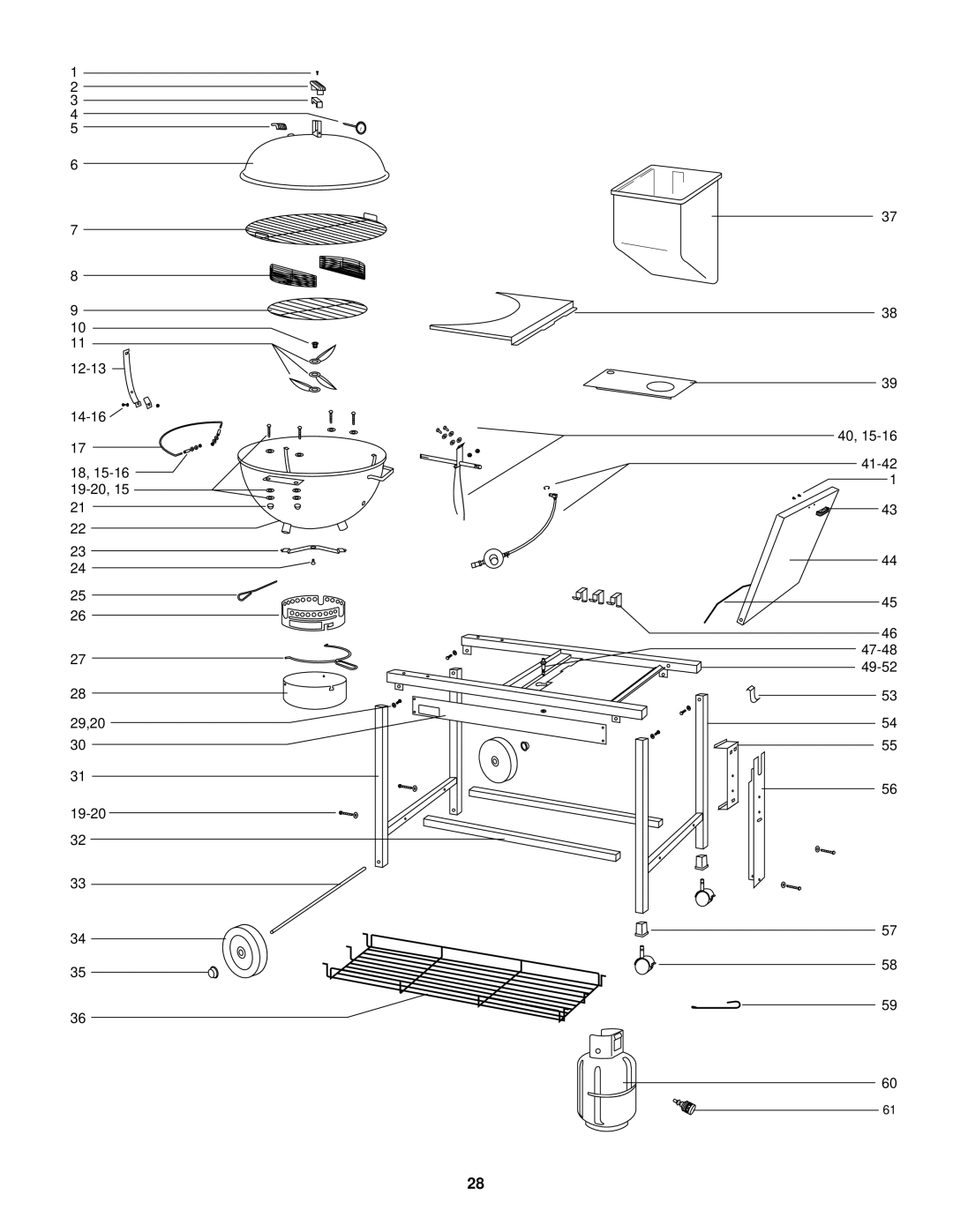 Weber Burner owner manual 12-13 14-16 18, 15-16 19-20, 15 29,20 41-42 47-48 49-52 