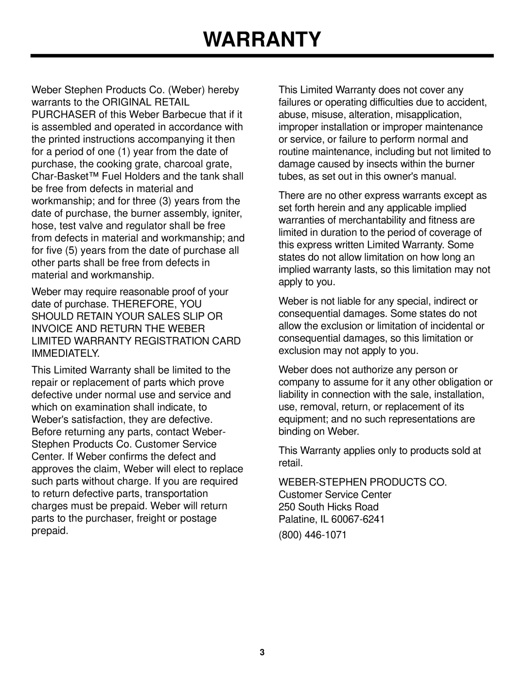 Weber Burner owner manual 