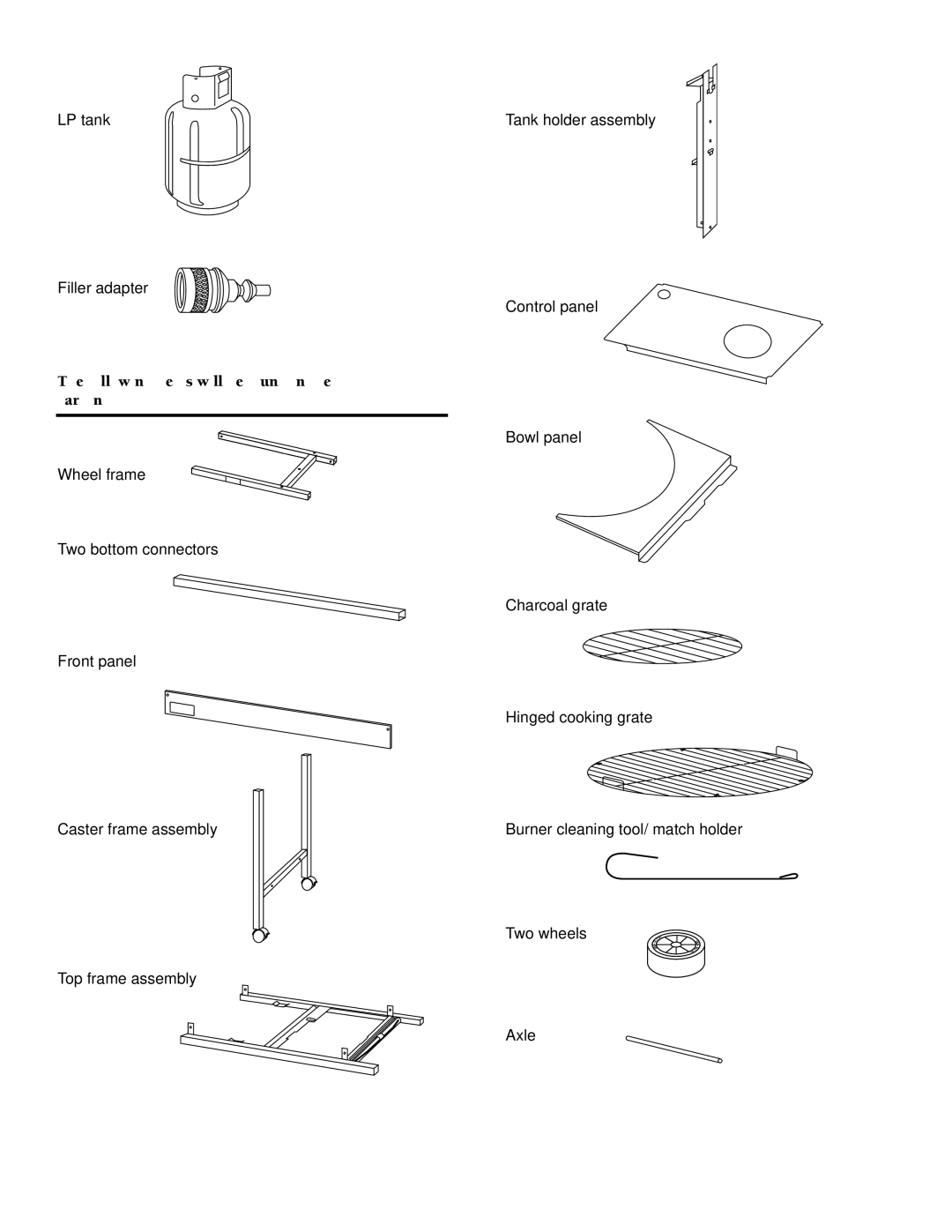 Weber Burner owner manual Following items will be found in the bottom carton 