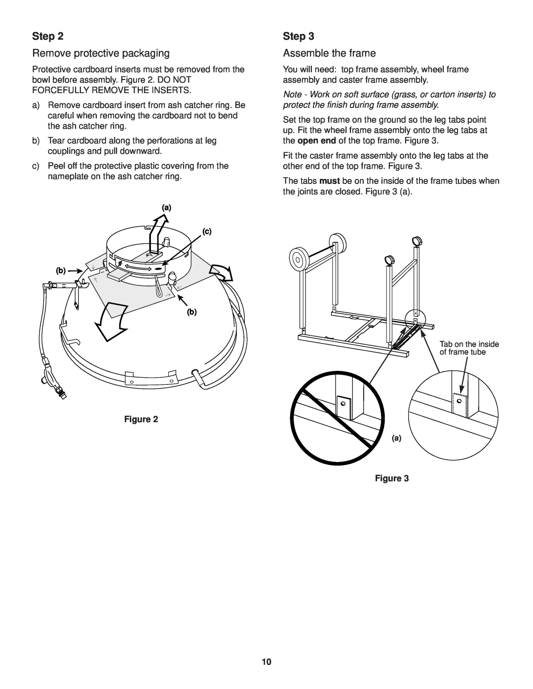 Weber Burner owner manual Step, Remove protective packaging, Assemble the frame 
