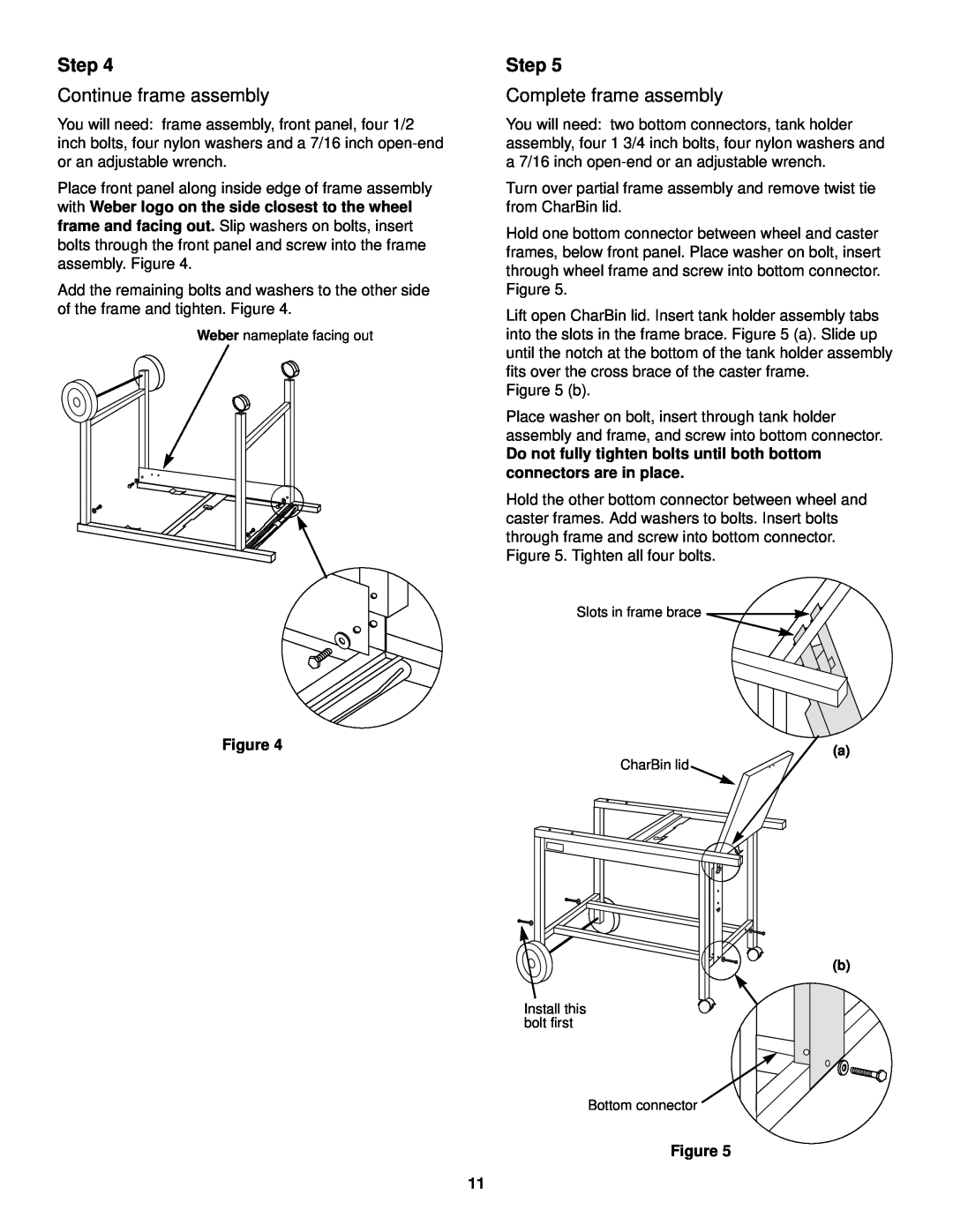 Weber Burner owner manual Step, Continue frame assembly, Complete frame assembly 