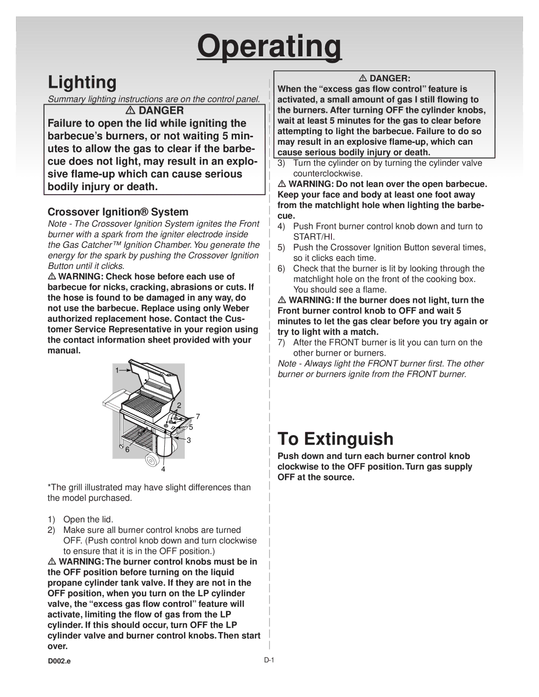 Weber D002.G, C016.C, B018.A, A127.C manual Lighting, To Extinguish 