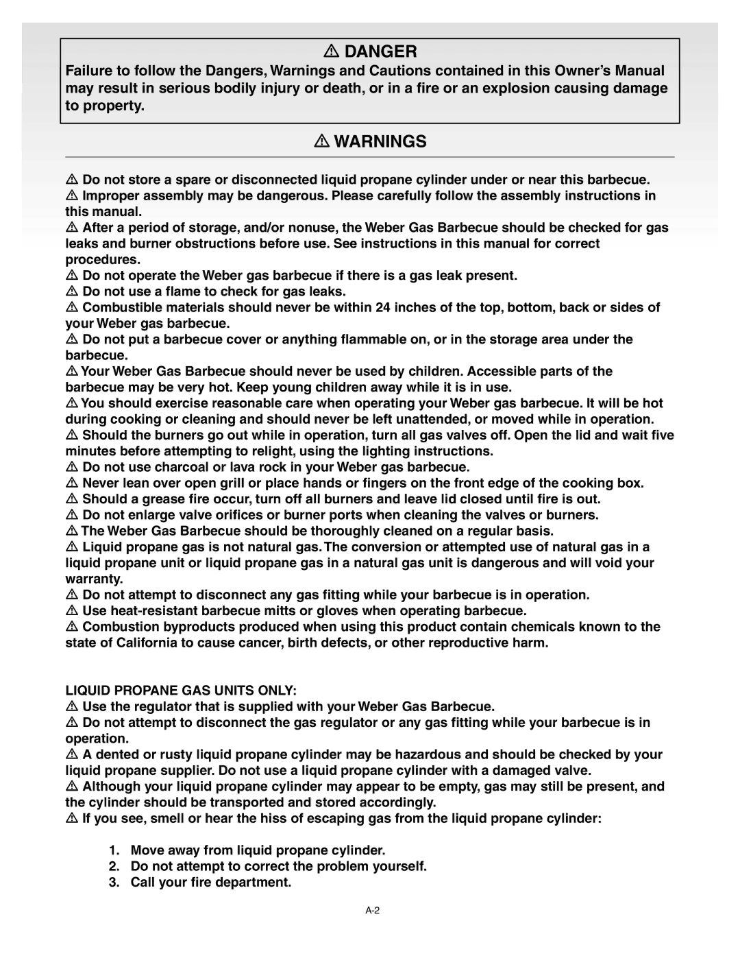 Weber D002.G, C016.C, B018.A, A127.C manual Liquid Propane GAS Units only 