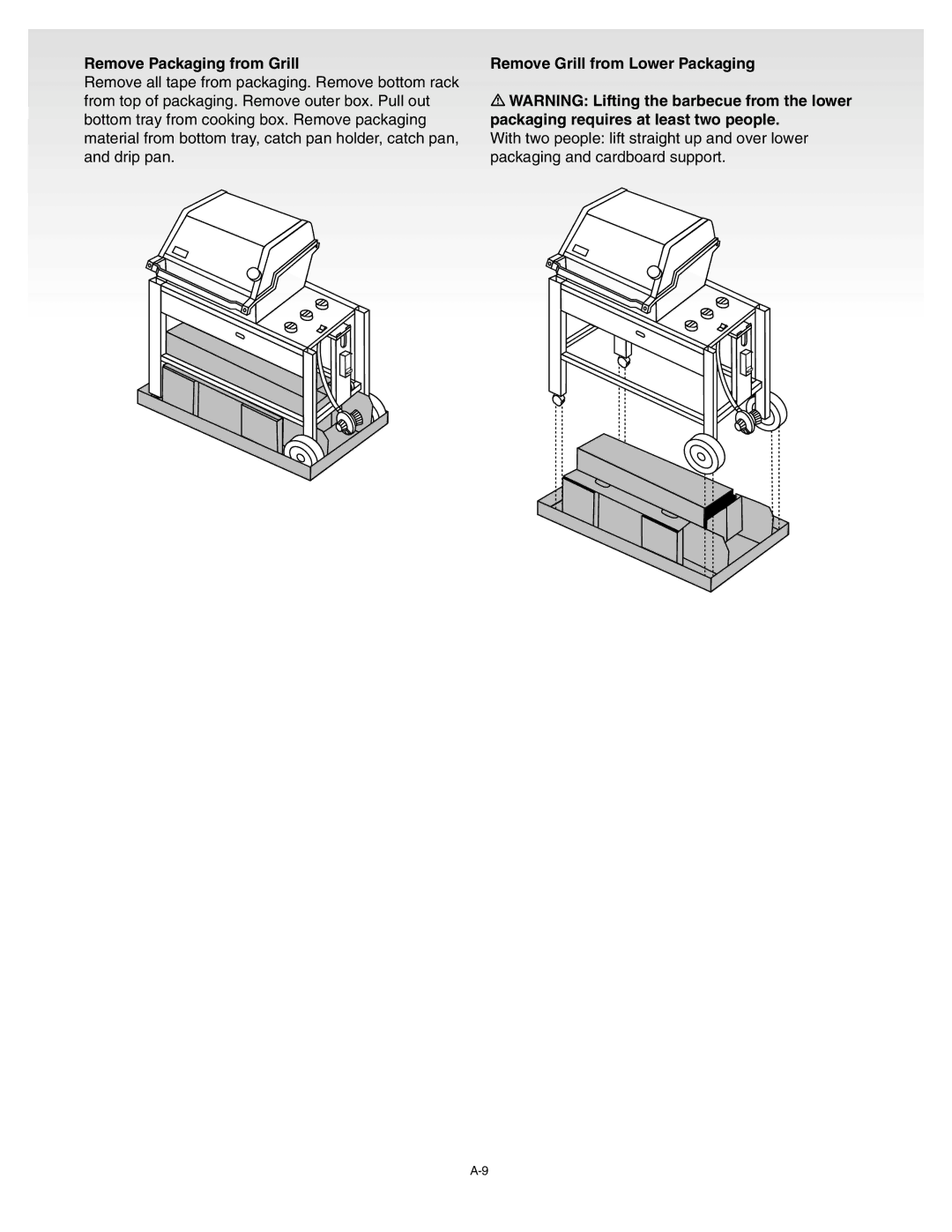 Weber B018.A, C016.C, D002.G, A127.C manual Remove Packaging from Grill, Remove Grill from Lower Packaging 