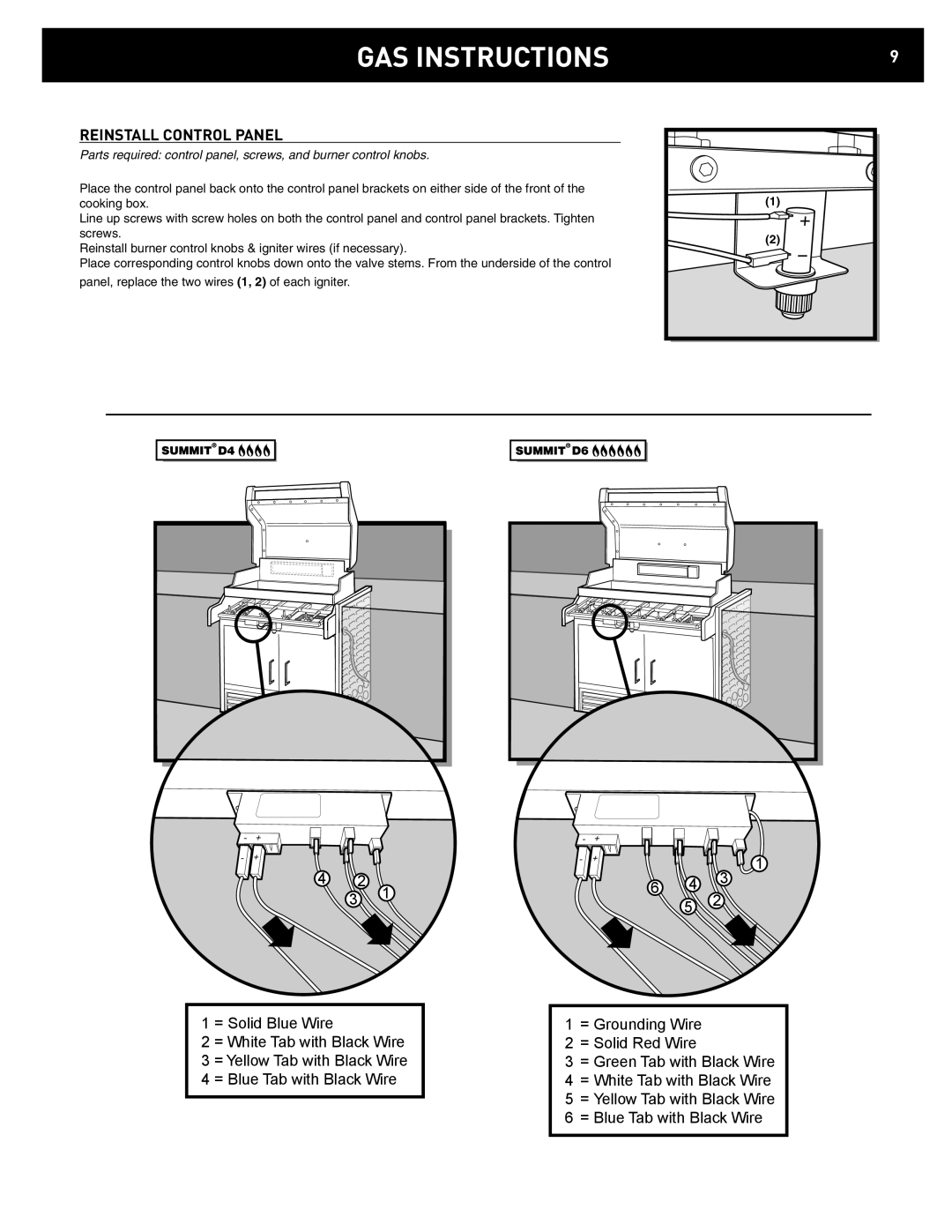 Weber D4, D6 manual Gas Instructions, Reinstall Control Panel 