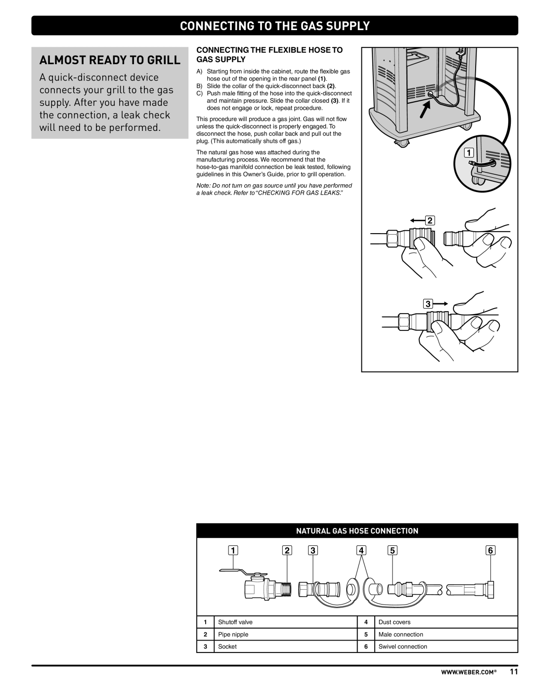 Weber E310, E210, SP310 manual Connecting to the GAS Supply, Connecting the Flexible Hose to GAS Supply 