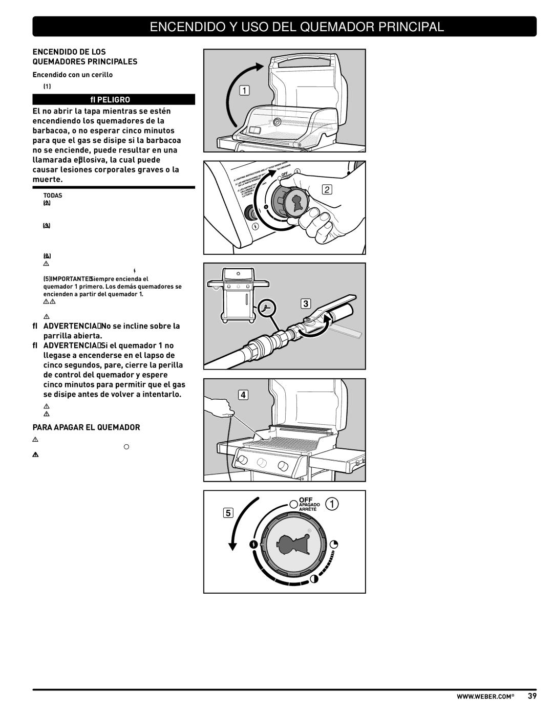 Weber E210, SP310, E310 manual Encendido con un cerillo 