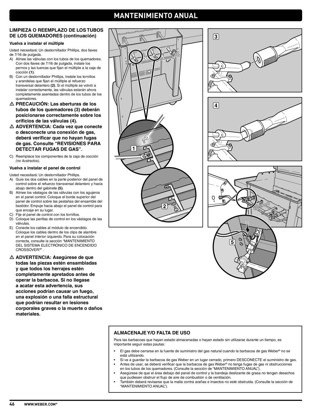 Weber SP310, E210, E310 manual Vuelva a instalar el múltiple, Vuelva a instalar el panel de control 