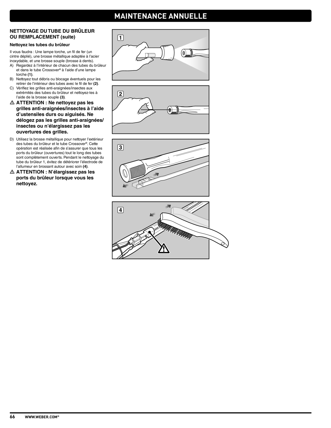 Weber E210, SP310, E310 manual Nettoyez les tubes du brûleur 