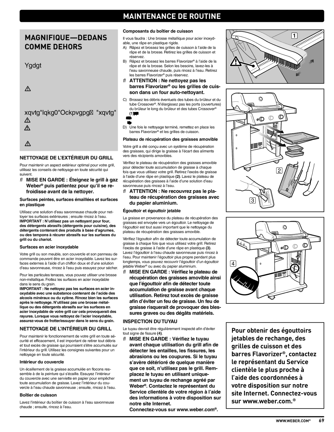 Weber E210, SP310, E310 manual Maintenance DE Routine, Nettoyage DE L’EXTÉRIEUR DU Grill, Nettoyage DE L’INTÉRIEUR DU Grill 