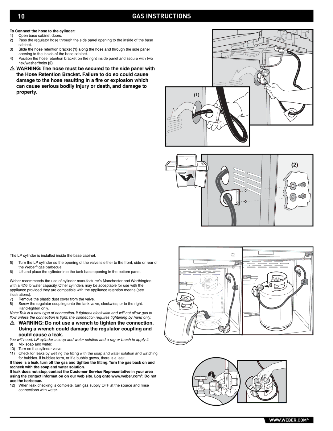 Weber E/EP - 210/310 manual To Connect the hose to the cylinder 