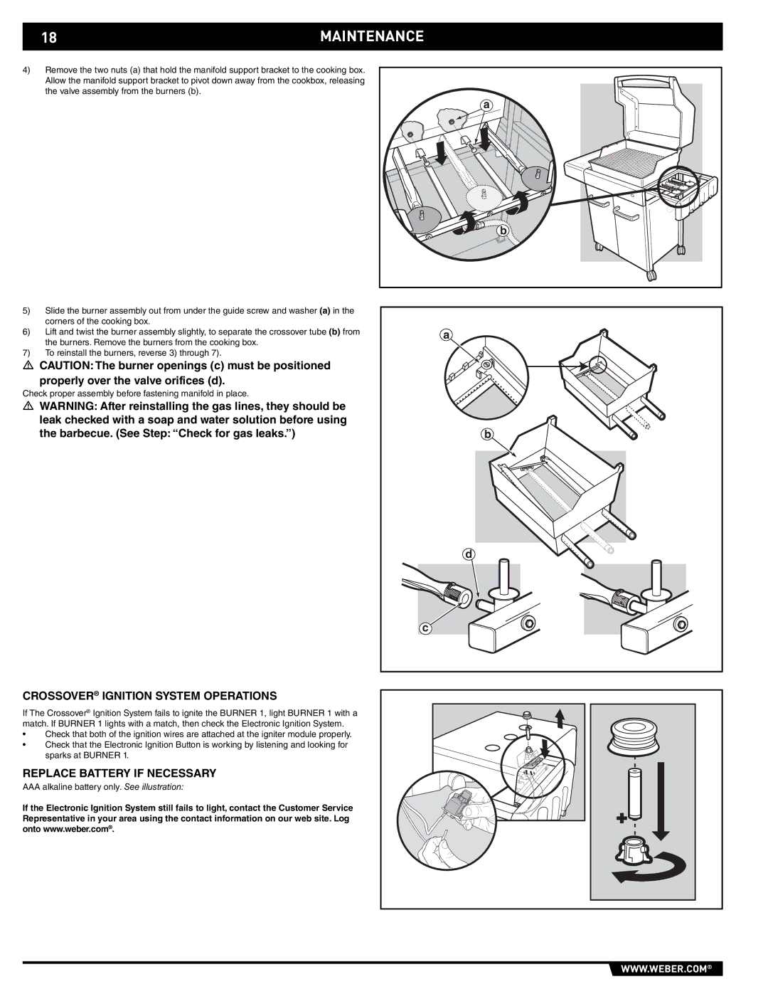 Weber E/EP - 210/310 manual Crossover Ignition System Operations, Replace Battery if Necessary 