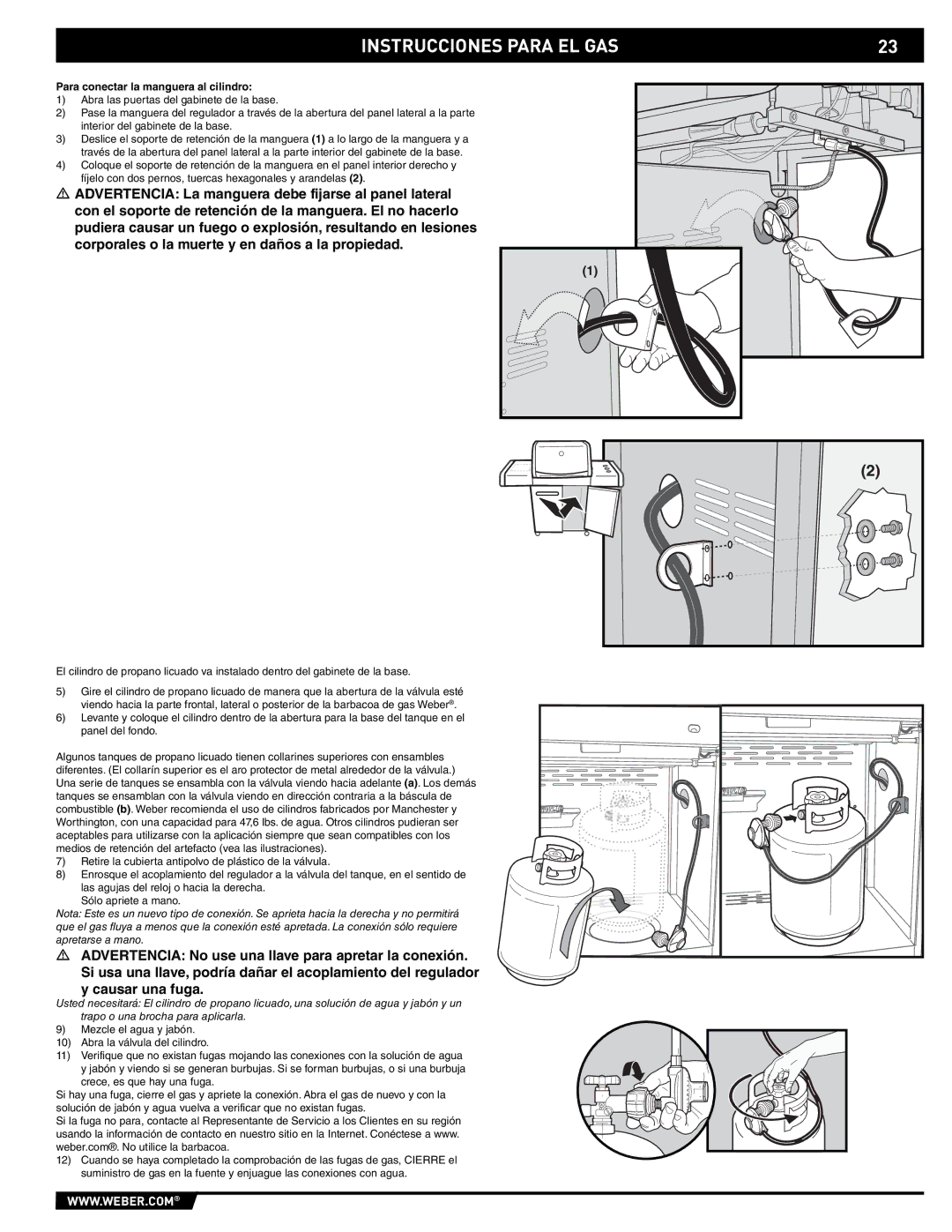 Weber E/EP - 210/310 manual Para conectar la manguera al cilindro 