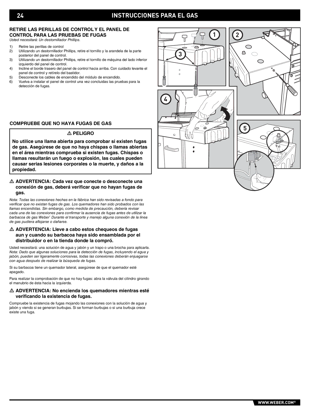 Weber E/EP - 210/310 manual Compruebe QUE no Haya Fugas DE GAS Peligro, Usted necesitará Un destornillador Phillips 