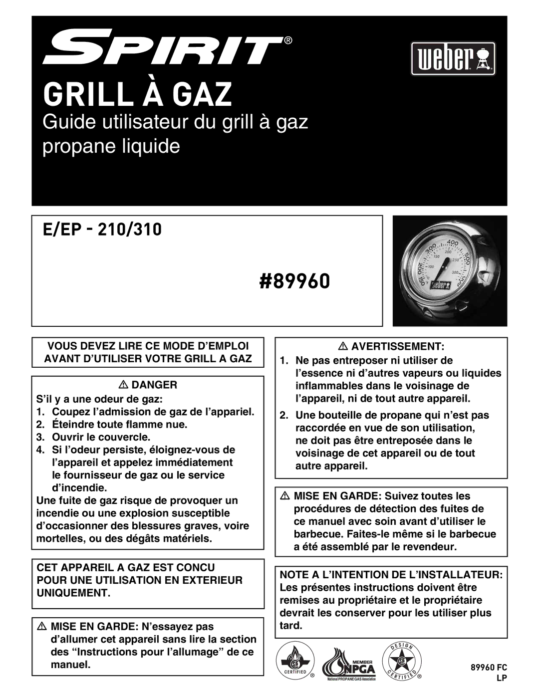 Weber E/EP - 210/310 manual Grill À GAZ 