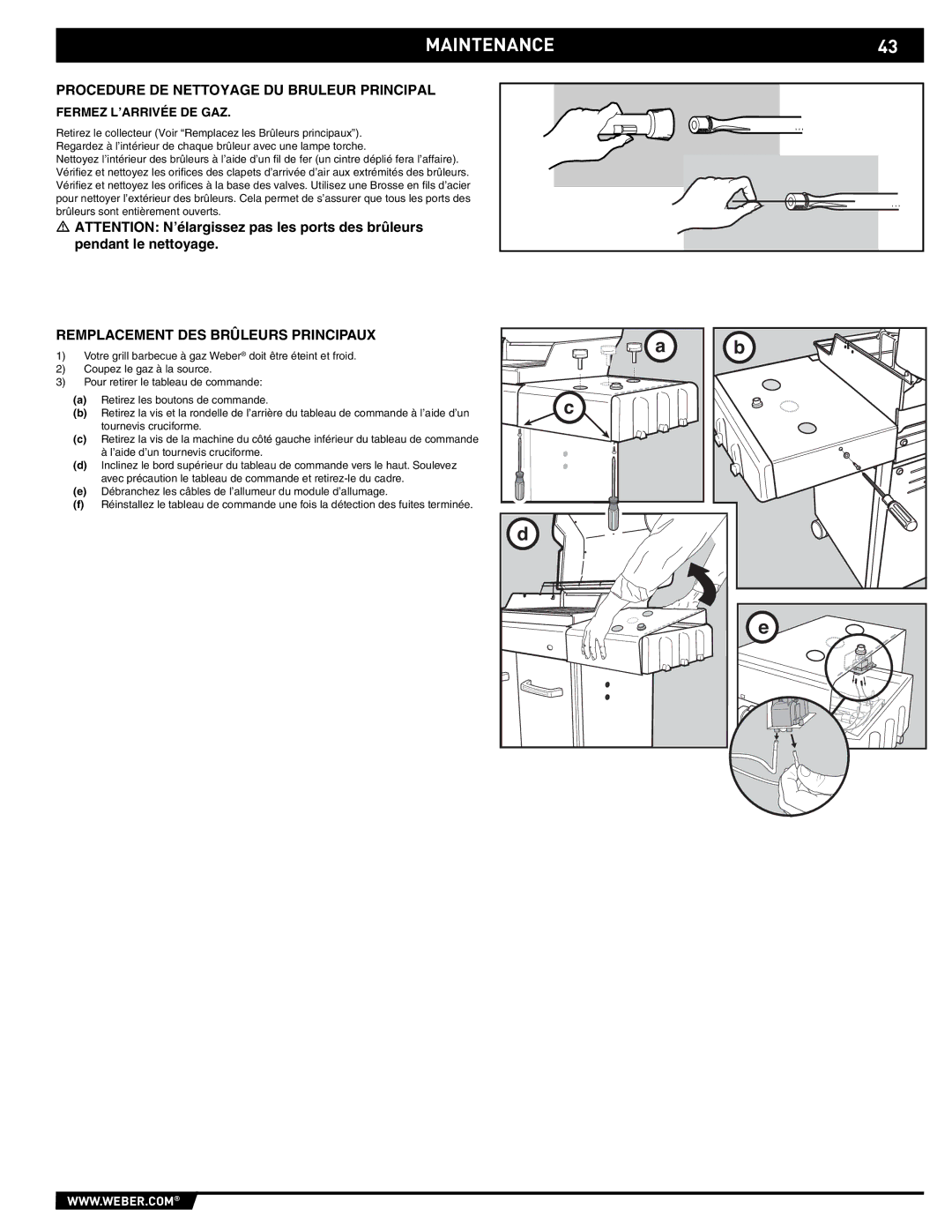 Weber E/EP - 210/310 manual Procedure DE Nettoyage DU Bruleur Principal, Remplacement DES Brûleurs Principaux 