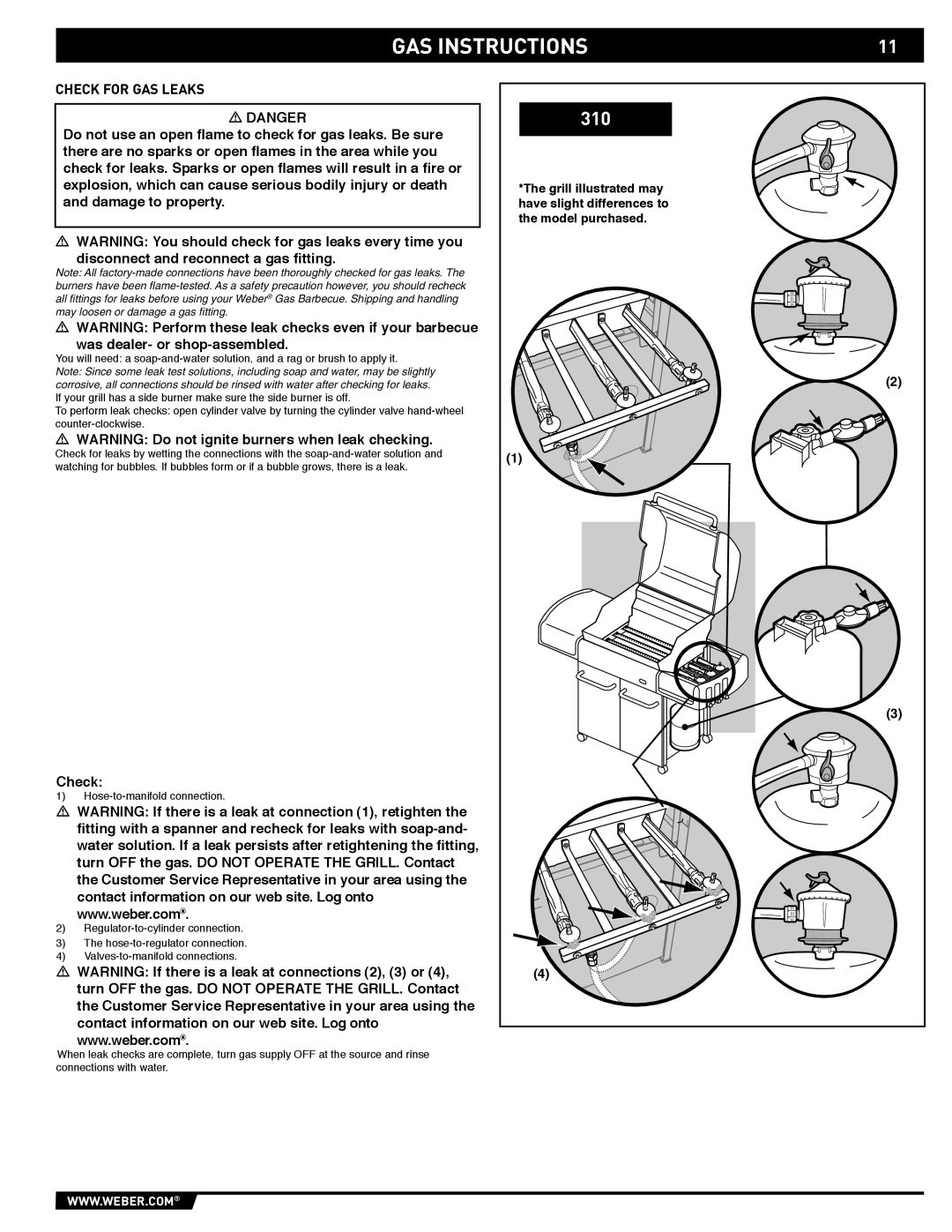 Weber EP-310/320 manual Check for GAS Leaks 