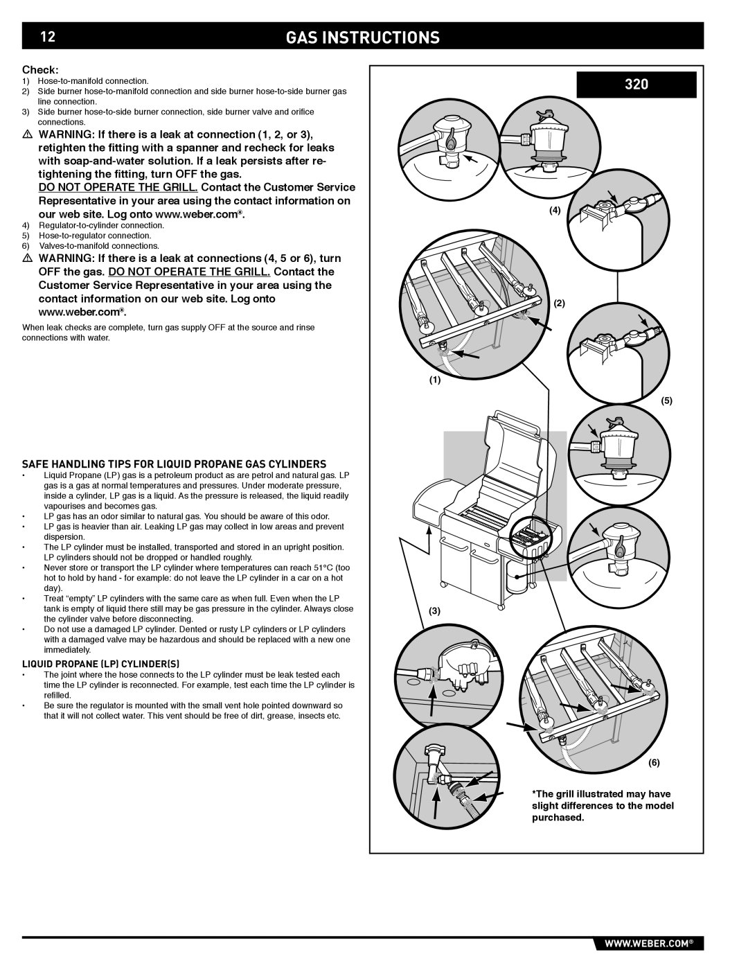 Weber EP-310/320 manual Safe Handling Tips for Liquid Propane GAS Cylinders, Liquid Propane LP Cylinders 