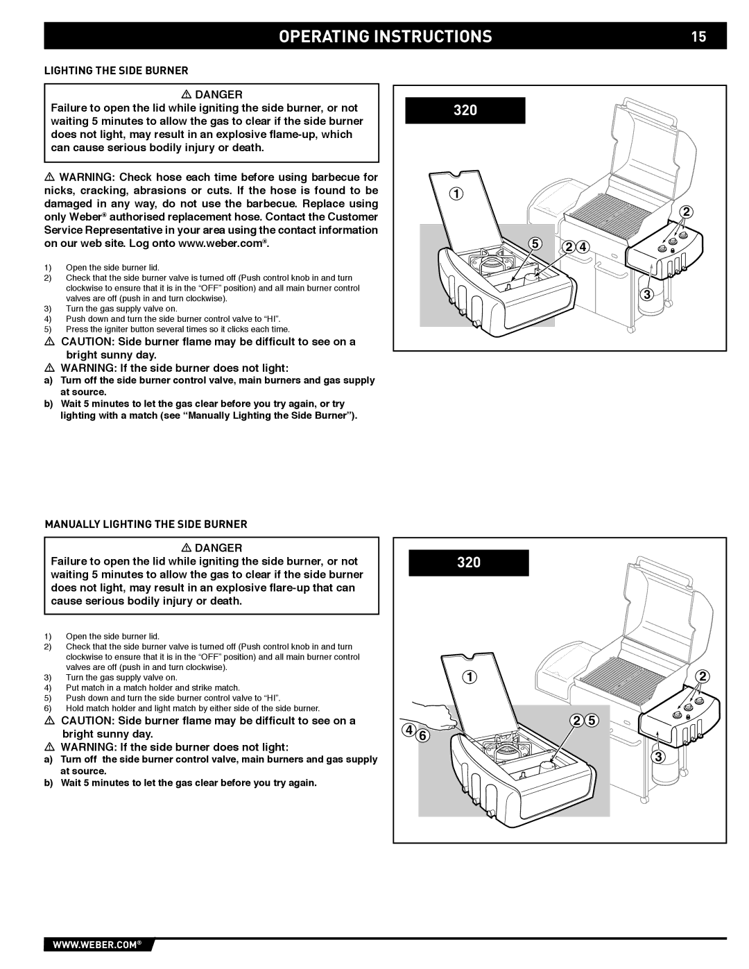 Weber EP-310/320 manual Manually Lighting the Side Burner 