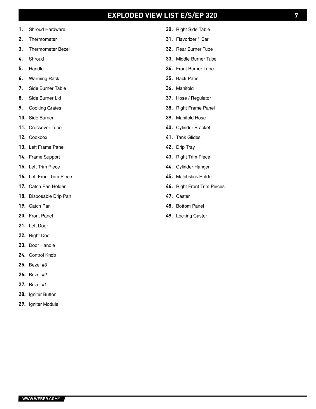 Weber EP-310/320 manual Exploded View List E/S/EP 
