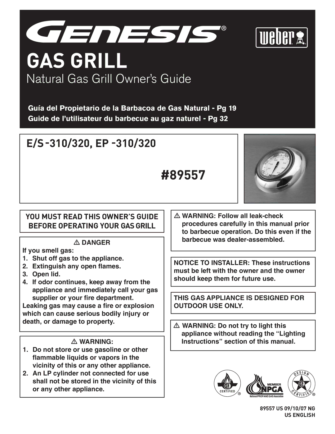 Weber EP -310/320, E/S-310, E/S-320 manual GAS Grill 