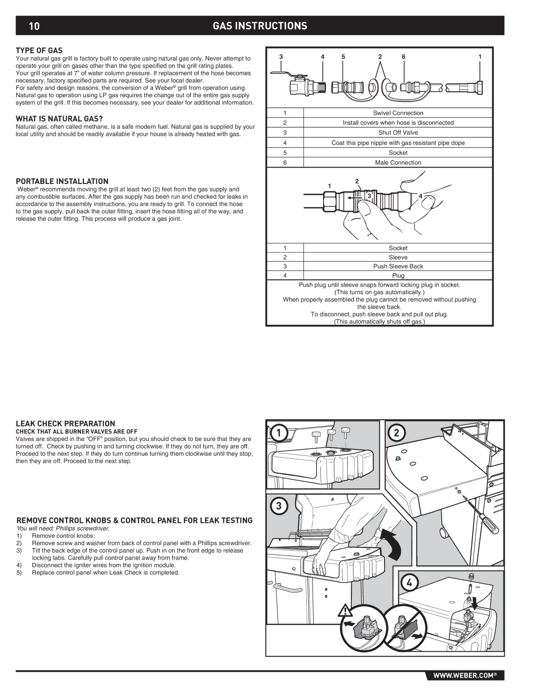 Weber E/S-310, E/S-320, EP -310/320 manual Type of GAS, What is Natural GAS?, Portable Installation, Leak Check Preparation 